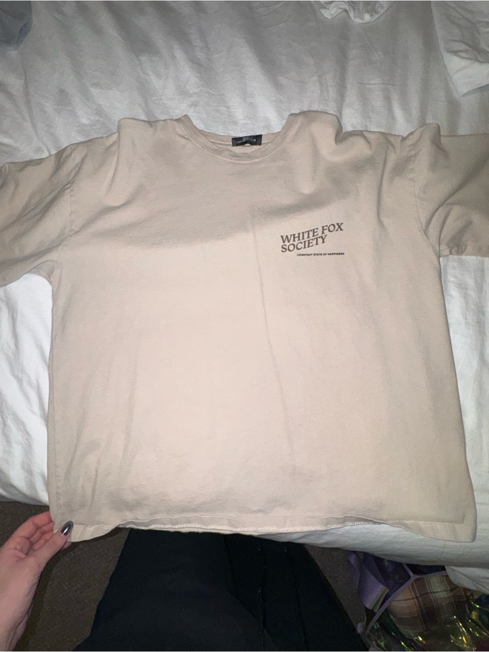 White Fox Boutique Beige Short Sleeve Chest Logo Tee